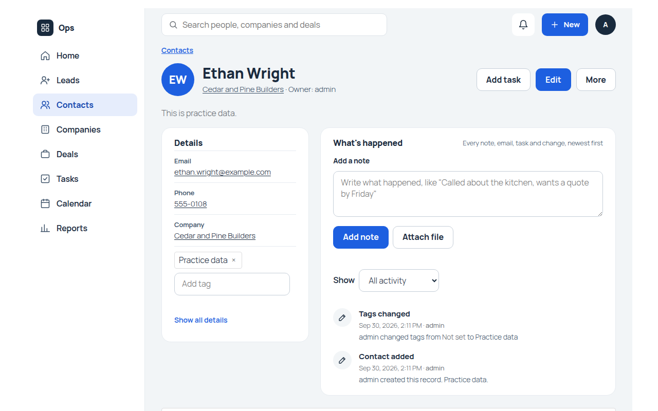 A contact list with filters and a saved view